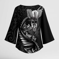 Personalised All Black New Zealand Darts Kimono Sleeve Blouse Aoteroa Fern Maori Galaxy Style - Polynesian Pride