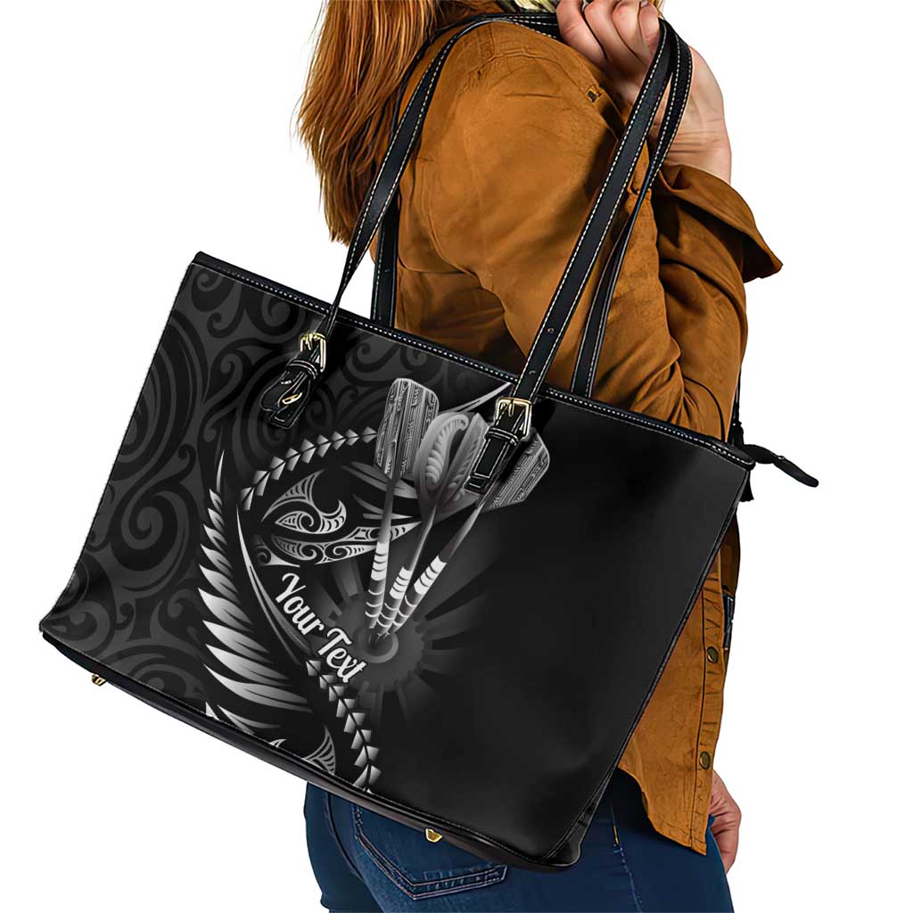 Personalised All Black New Zealand Darts Leather Tote Bag Aoteroa Fern Maori Galaxy Style