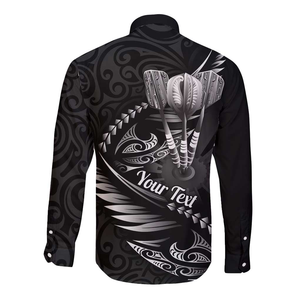 Personalised All Black New Zealand Darts Long Sleeve Button Shirt Aoteroa Fern Maori Galaxy Style