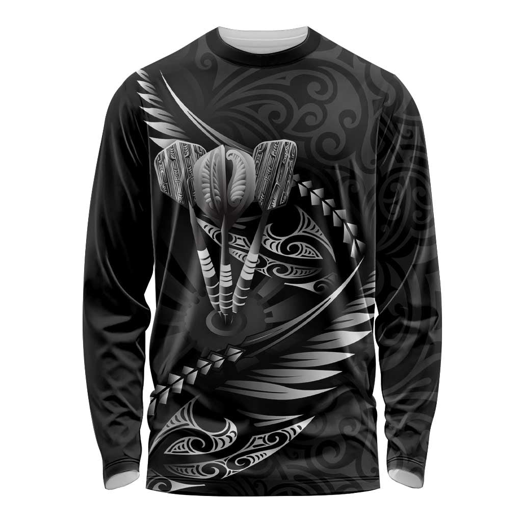 Personalised All Black New Zealand Darts Long Sleeve Shirt Aoteroa Fern Maori Galaxy Style