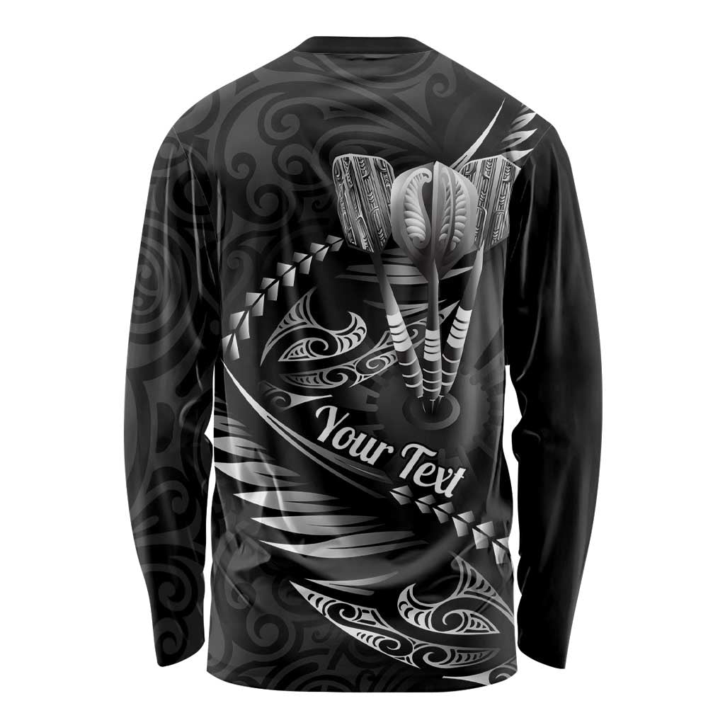 Personalised All Black New Zealand Darts Long Sleeve Shirt Aoteroa Fern Maori Galaxy Style