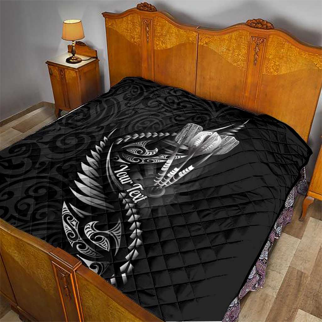 Personalised All Black New Zealand Darts Quilt Aoteroa Fern Maori Galaxy Style