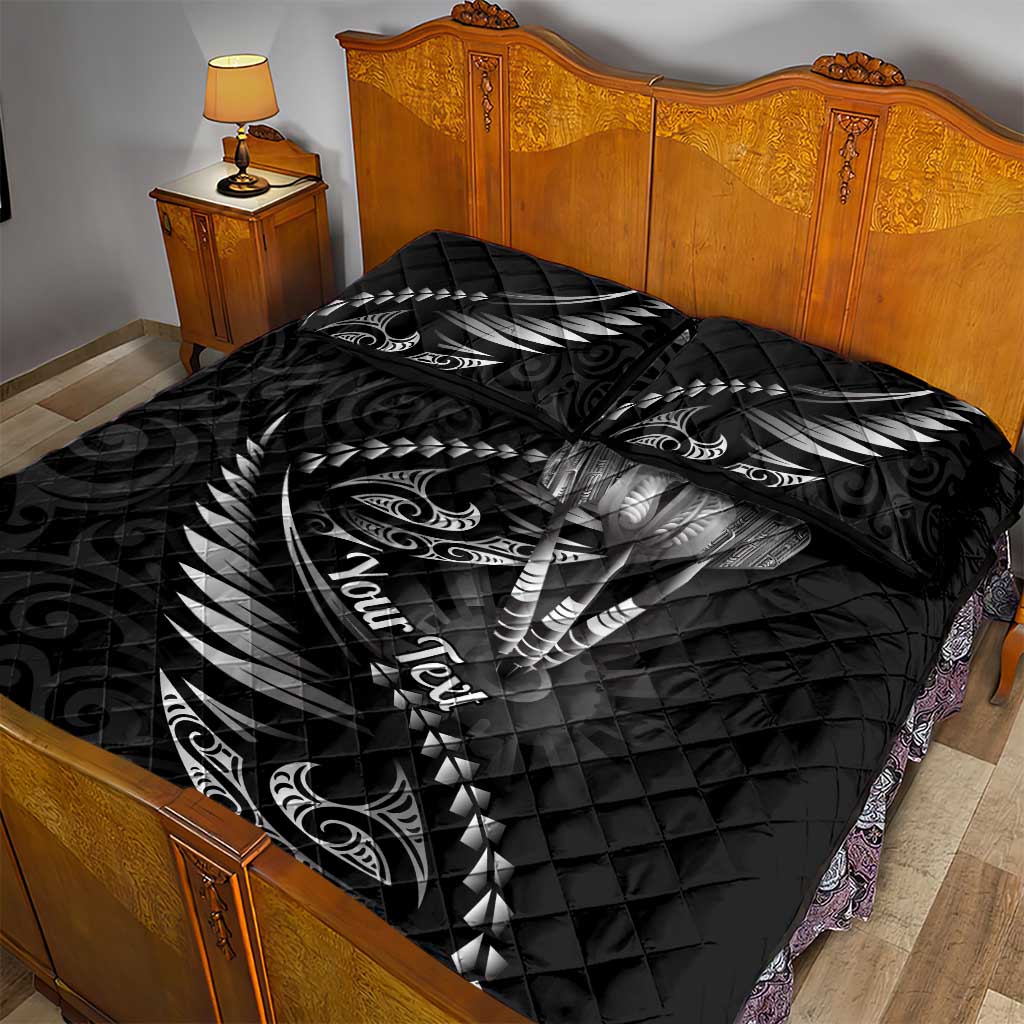 Personalised All Black New Zealand Darts Quilt Bed Set Aoteroa Fern Maori Galaxy Style