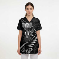 Personalised All Black New Zealand Darts Scrub Top Aoteroa Fern Maori Galaxy Style - Polynesian Pride