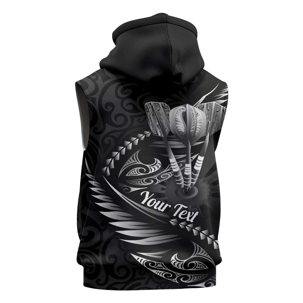Personalised All Black New Zealand Darts Sleeveless Hoodie Aoteroa Fern Maori Galaxy Style - Polynesian Pride