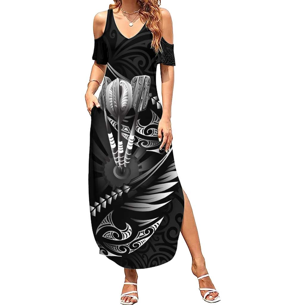 Personalised All Black New Zealand Darts Summer Maxi Dress Aoteroa Fern Maori Galaxy Style