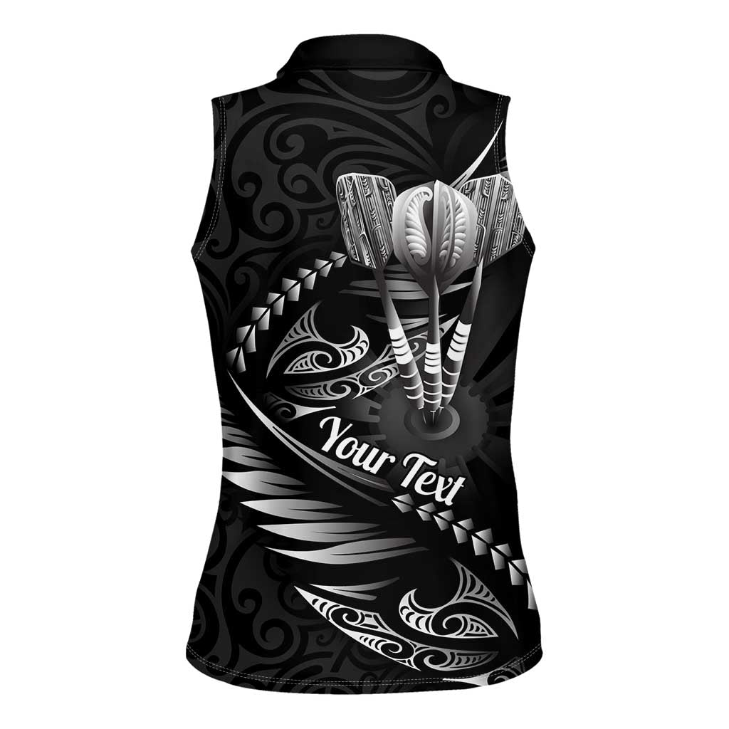 Personalised All Black New Zealand Darts Women Sleeveless Polo Shirt Aoteroa Fern Maori Galaxy Style