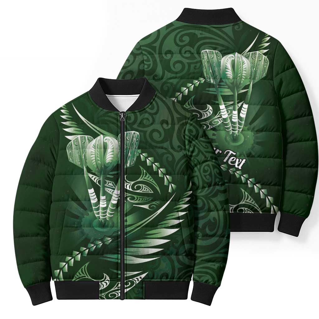 Personalised All Green New Zealand Darts Bomber Puffer Jacket Aoteroa Fern Maori Galaxy Style - Polynesian Pride