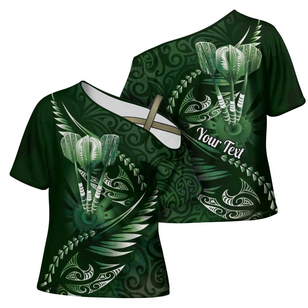 Personalised All Green New Zealand Darts Cross Shoulder Shirt Aoteroa Fern Maori Galaxy Style - Polynesian Pride