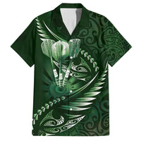 Personalised All Green New Zealand Darts Family Matching Long Sleeve Bodycon Dress and Hawaiian Shirt Aoteroa Fern Maori Galaxy Style