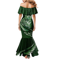 Personalised All Green New Zealand Darts Family Matching Mermaid Dress and Hawaiian Shirt Aoteroa Fern Maori Galaxy Style