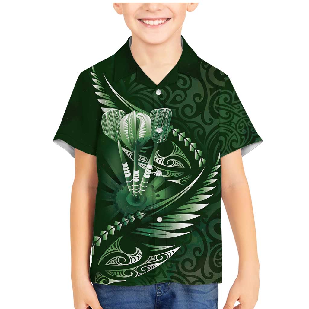 Personalised All Green New Zealand Darts Family Matching Mermaid Dress and Hawaiian Shirt Aoteroa Fern Maori Galaxy Style
