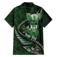Personalised All Green New Zealand Darts Family Matching Off Shoulder Short Dress and Hawaiian Shirt Aoteroa Fern Maori Galaxy Style