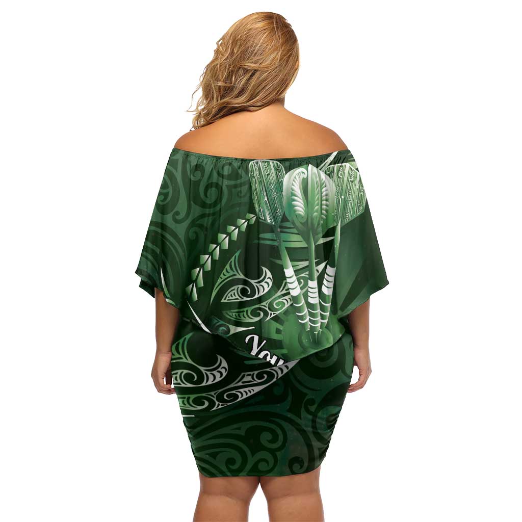 Personalised All Green New Zealand Darts Family Matching Off Shoulder Short Dress and Hawaiian Shirt Aoteroa Fern Maori Galaxy Style