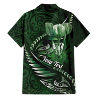 Personalised All Green New Zealand Darts Family Matching Short Sleeve Bodycon Dress and Hawaiian Shirt Aoteroa Fern Maori Galaxy Style