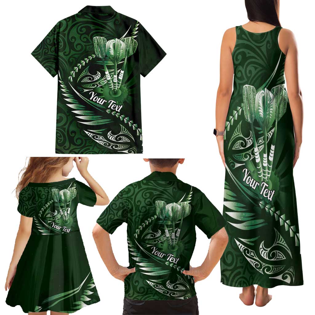 Personalised All Green New Zealand Darts Family Matching Tank Maxi Dress and Hawaiian Shirt Aoteroa Fern Maori Galaxy Style