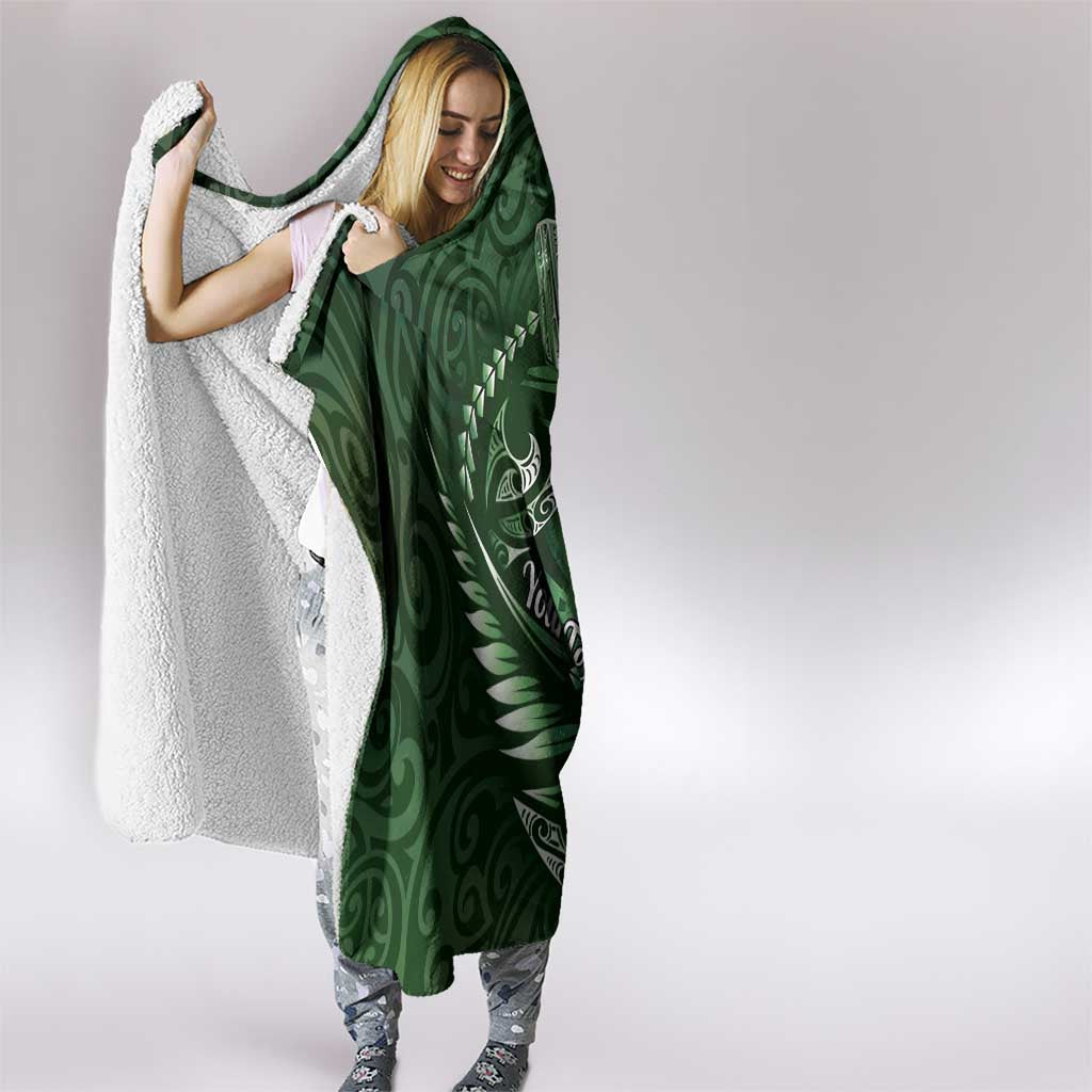 Personalised All Green New Zealand Darts Hooded Blanket Aoteroa Fern Maori Galaxy Style