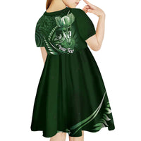 Personalised All Green New Zealand Darts Kid Short Sleeve Dress Aoteroa Fern Maori Galaxy Style