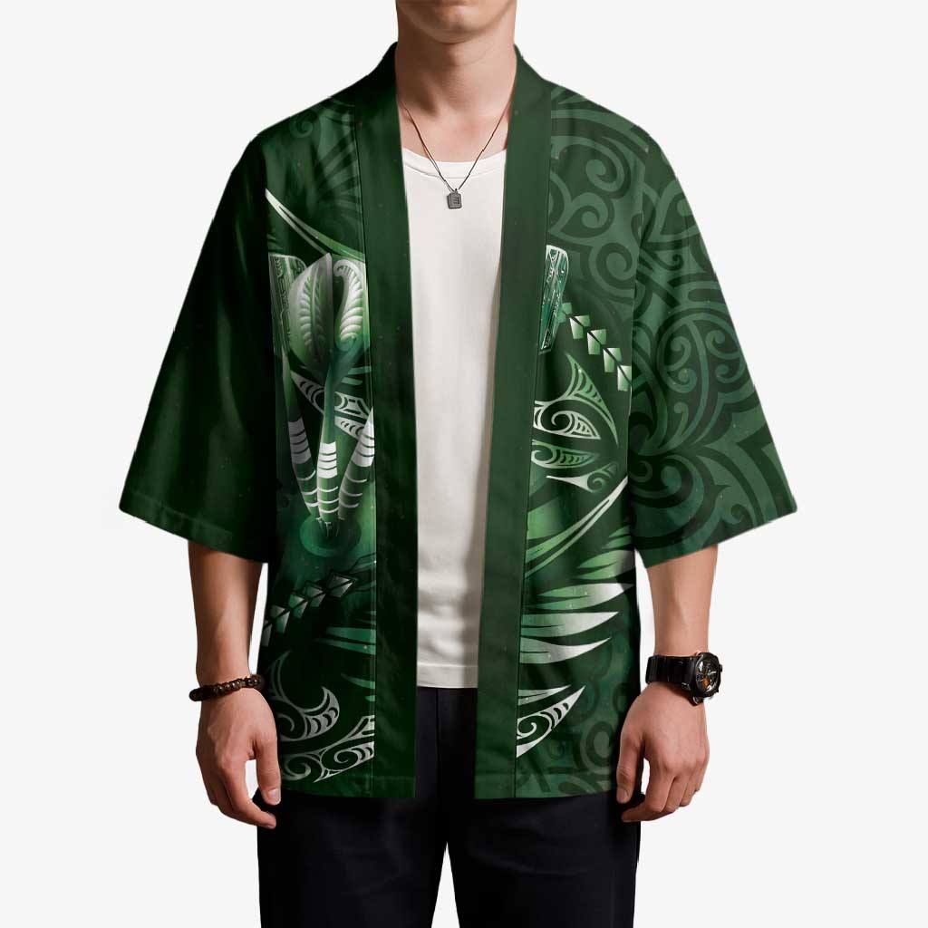 Personalised All Green New Zealand Darts Kimono Aoteroa Fern Maori Galaxy Style - Polynesian Pride
