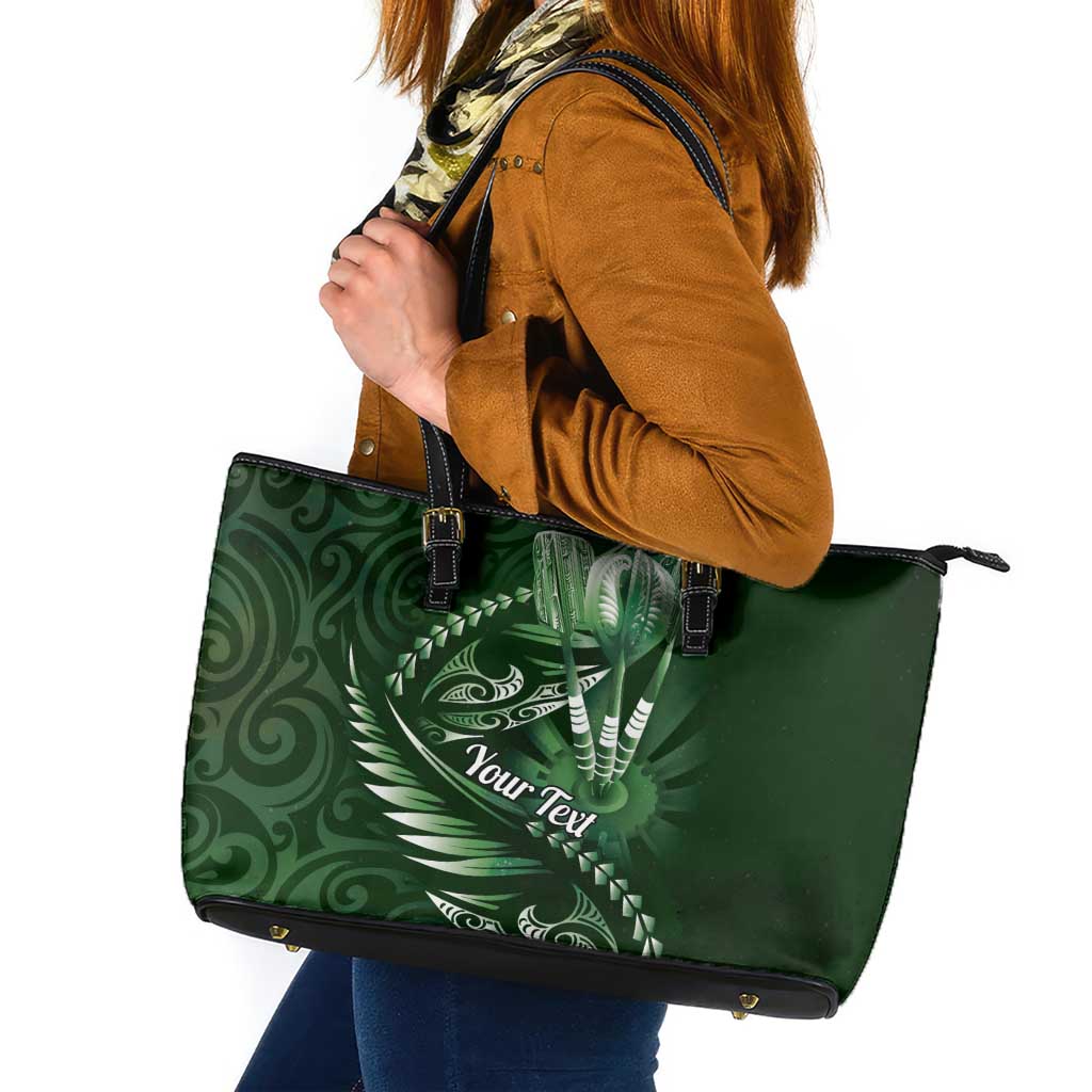 Personalised All Green New Zealand Darts Leather Tote Bag Aoteroa Fern Maori Galaxy Style