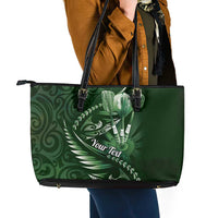 Personalised All Green New Zealand Darts Leather Tote Bag Aoteroa Fern Maori Galaxy Style