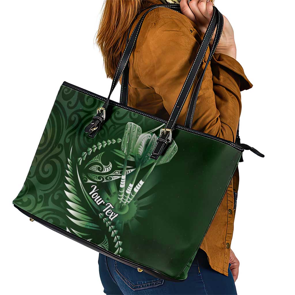 Personalised All Green New Zealand Darts Leather Tote Bag Aoteroa Fern Maori Galaxy Style