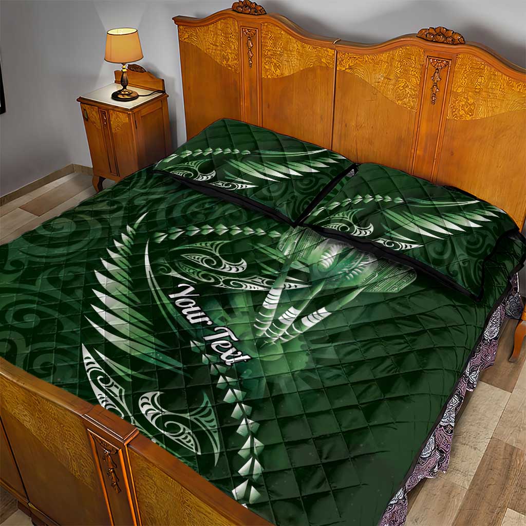 Personalised All Green New Zealand Darts Quilt Bed Set Aoteroa Fern Maori Galaxy Style