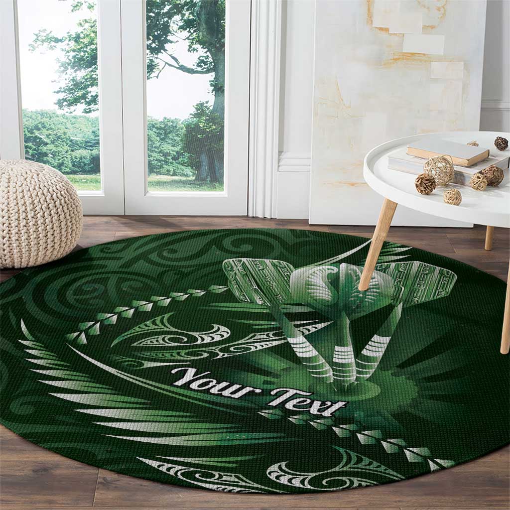 Personalised All Green New Zealand Darts Round Carpet Aoteroa Fern Maori Galaxy Style