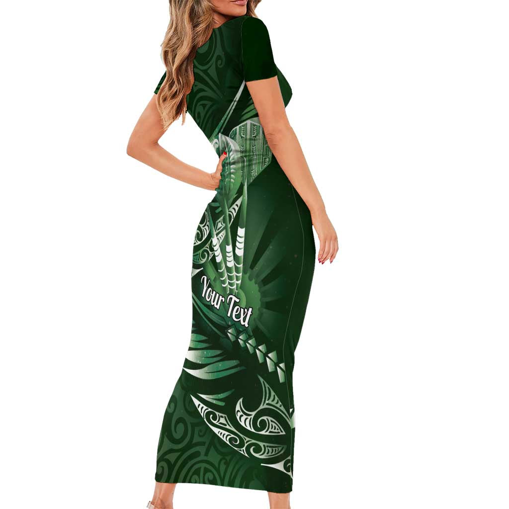 Personalised All Green New Zealand Darts Short Sleeve Bodycon Dress Aoteroa Fern Maori Galaxy Style