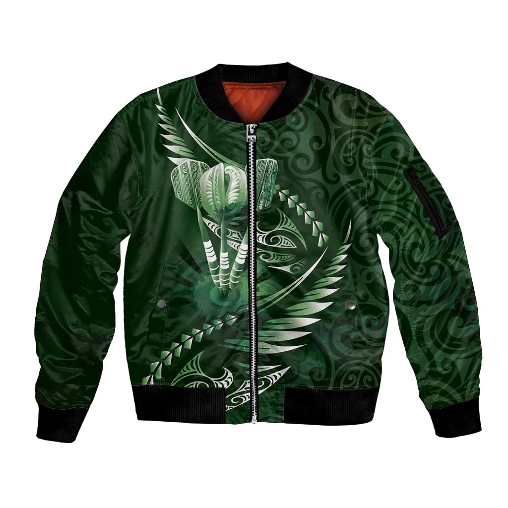 Personalised All Green New Zealand Darts Sleeve Zip Bomber Jacket Aoteroa Fern Maori Galaxy Style