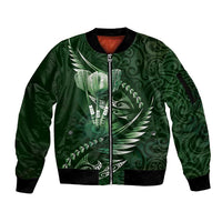 Personalised All Green New Zealand Darts Sleeve Zip Bomber Jacket Aoteroa Fern Maori Galaxy Style