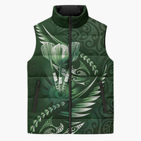 Personalised All Green New Zealand Darts Sleeveless Puffer Jacket Aoteroa Fern Maori Galaxy Style - Polynesian Pride