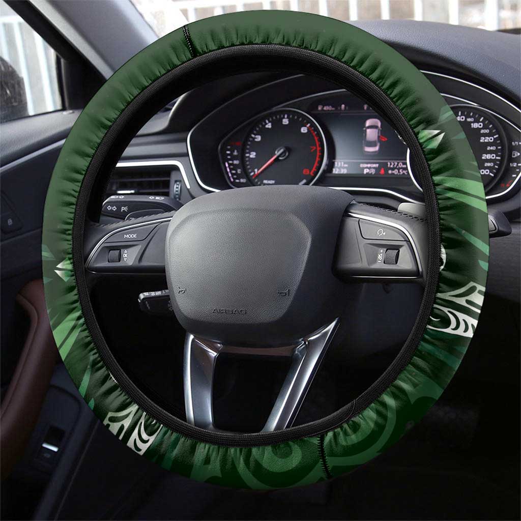 All Green New Zealand Darts Steering Wheel Cover Aoteroa Fern Maori Galaxy Style