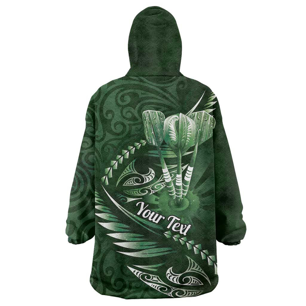 Personalised All Green New Zealand Darts Wearable Blanket Hoodie Aoteroa Fern Maori Galaxy Style