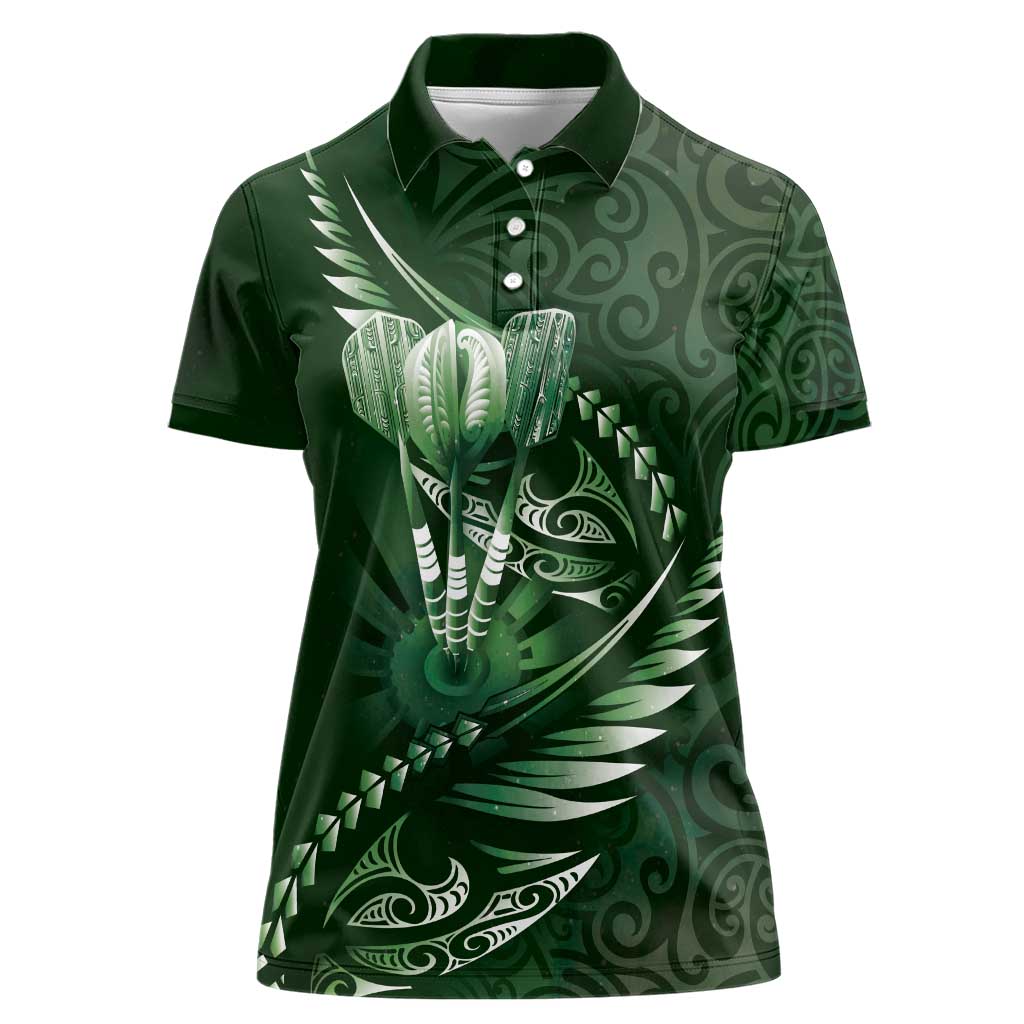 Personalised All Green New Zealand Darts Women Polo Shirt Aoteroa Fern Maori Galaxy Style