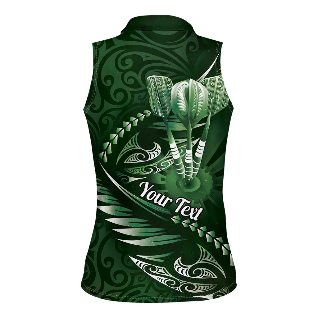 Personalised All Green New Zealand Darts Women Sleeveless Polo Shirt Aoteroa Fern Maori Galaxy Style