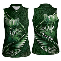 Personalised All Green New Zealand Darts Women Sleeveless Polo Shirt Aoteroa Fern Maori Galaxy Style