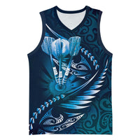 Personalised All Blue New Zealand Darts Basketball Jersey Aoteroa Fern Maori Galaxy Style - Polynesian Pride