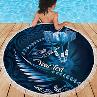 Personalised All Blue New Zealand Darts Beach Blanket Aoteroa Fern Maori Galaxy Style
