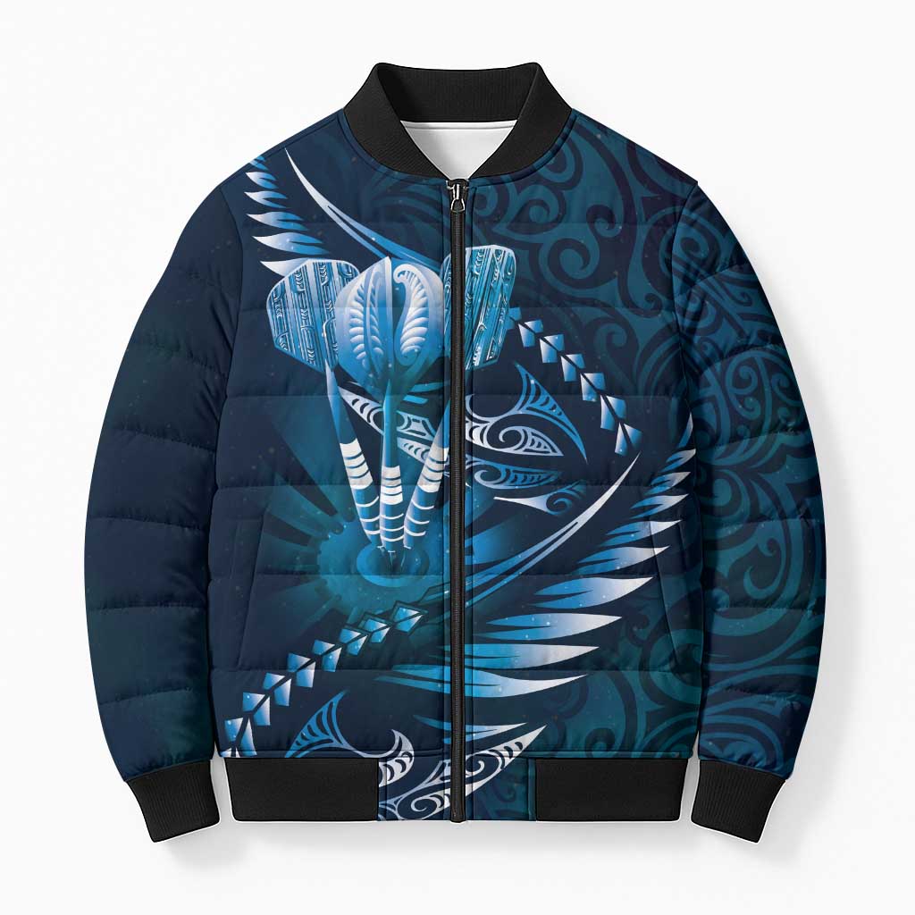 Personalised All Blue New Zealand Darts Bomber Puffer Jacket Aoteroa Fern Maori Galaxy Style - Polynesian Pride