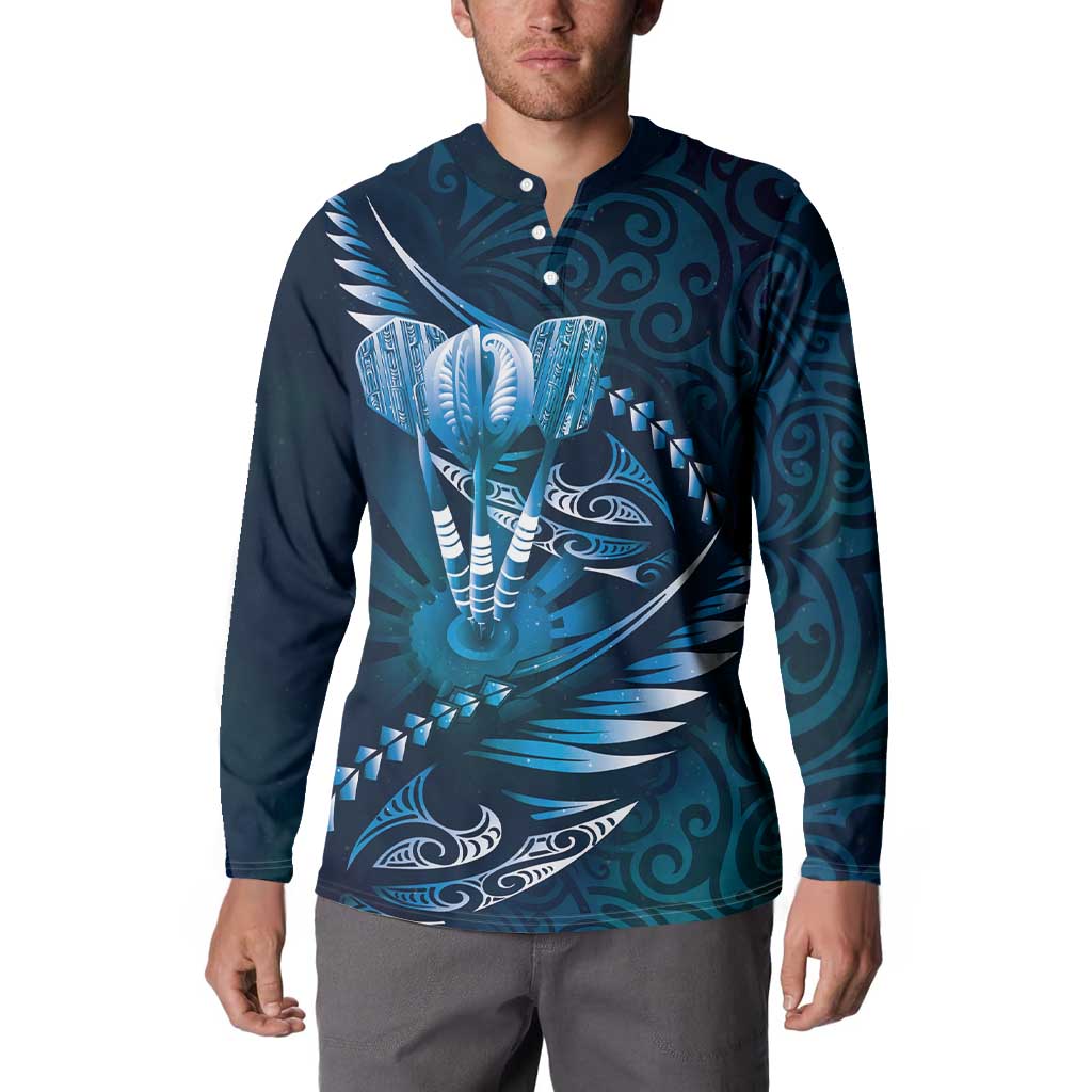 Personalised All Blue New Zealand Darts Button Sweatshirt Aoteroa Fern Maori Galaxy Style