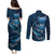 Personalised All Blue New Zealand Darts Couples Matching Puletasi and Long Sleeve Button Shirt Aoteroa Fern Maori Galaxy Style