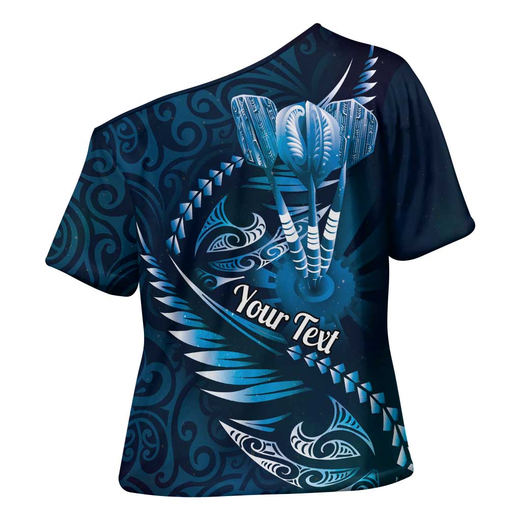 Personalised All Blue New Zealand Darts Cross Shoulder Shirt Aoteroa Fern Maori Galaxy Style - Polynesian Pride
