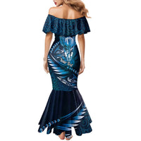 Personalised All Blue New Zealand Darts Family Matching Mermaid Dress and Hawaiian Shirt Aoteroa Fern Maori Galaxy Style