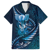 Personalised All Blue New Zealand Darts Family Matching Off Shoulder Short Dress and Hawaiian Shirt Aoteroa Fern Maori Galaxy Style
