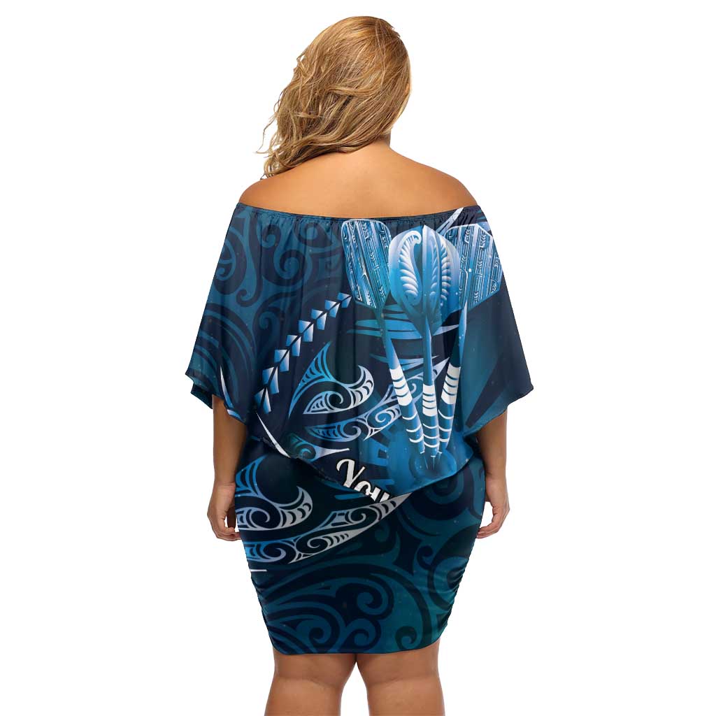 Personalised All Blue New Zealand Darts Family Matching Off Shoulder Short Dress and Hawaiian Shirt Aoteroa Fern Maori Galaxy Style
