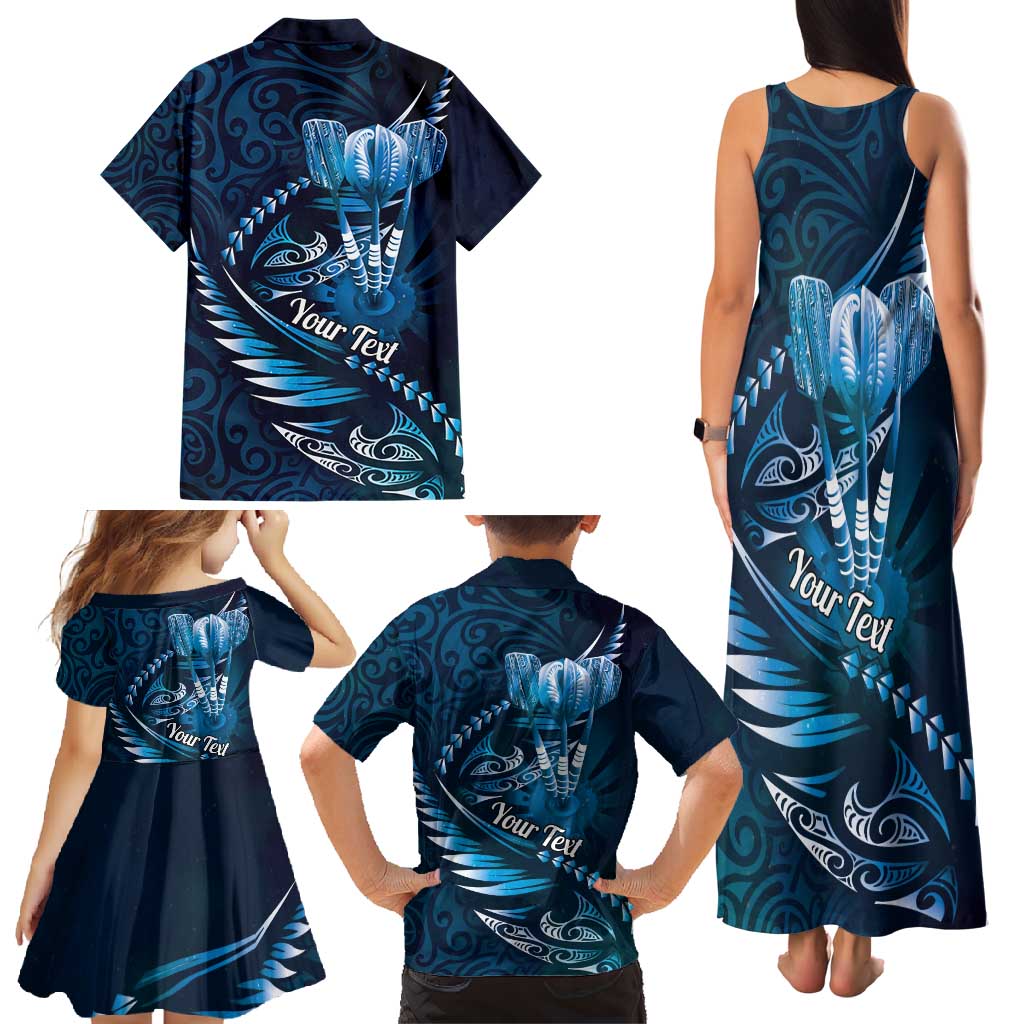 Personalised All Blue New Zealand Darts Family Matching Tank Maxi Dress and Hawaiian Shirt Aoteroa Fern Maori Galaxy Style