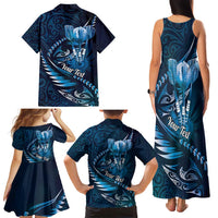 Personalised All Blue New Zealand Darts Family Matching Tank Maxi Dress and Hawaiian Shirt Aoteroa Fern Maori Galaxy Style