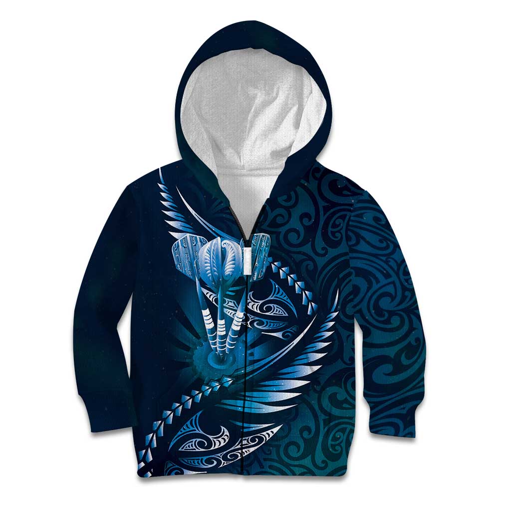Personalised All Blue New Zealand Darts Kid Hoodie Aoteroa Fern Maori Galaxy Style