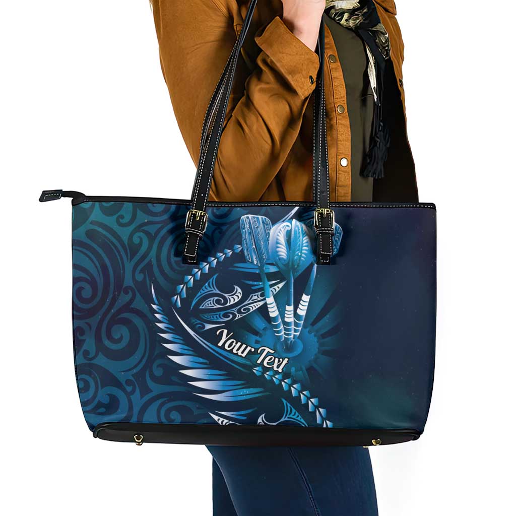 Personalised All Blue New Zealand Darts Leather Tote Bag Aoteroa Fern Maori Galaxy Style